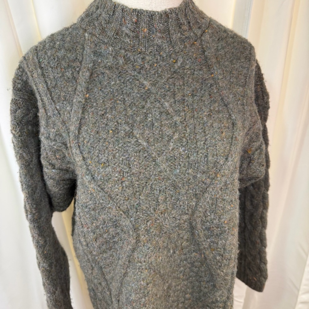West Highland Woollens Scottish Wool Cable Knit Mock-Neck Sweater in Green/Gray - Picture 4 of 15